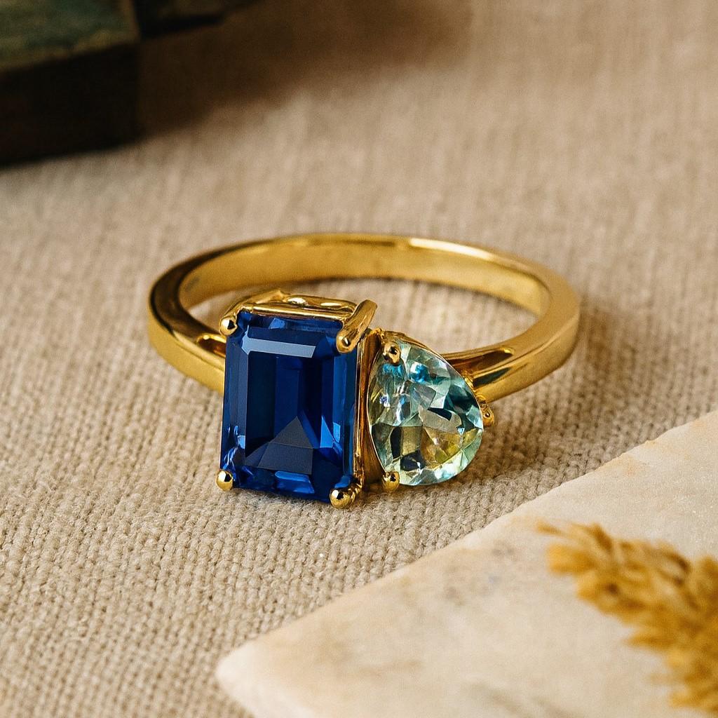 Emerald & Pear Cut Birthstone Ring – Custom Toi Et Moi Vintage Ring for Women | Wedding, Engagement, Anniversary, Promise Gift