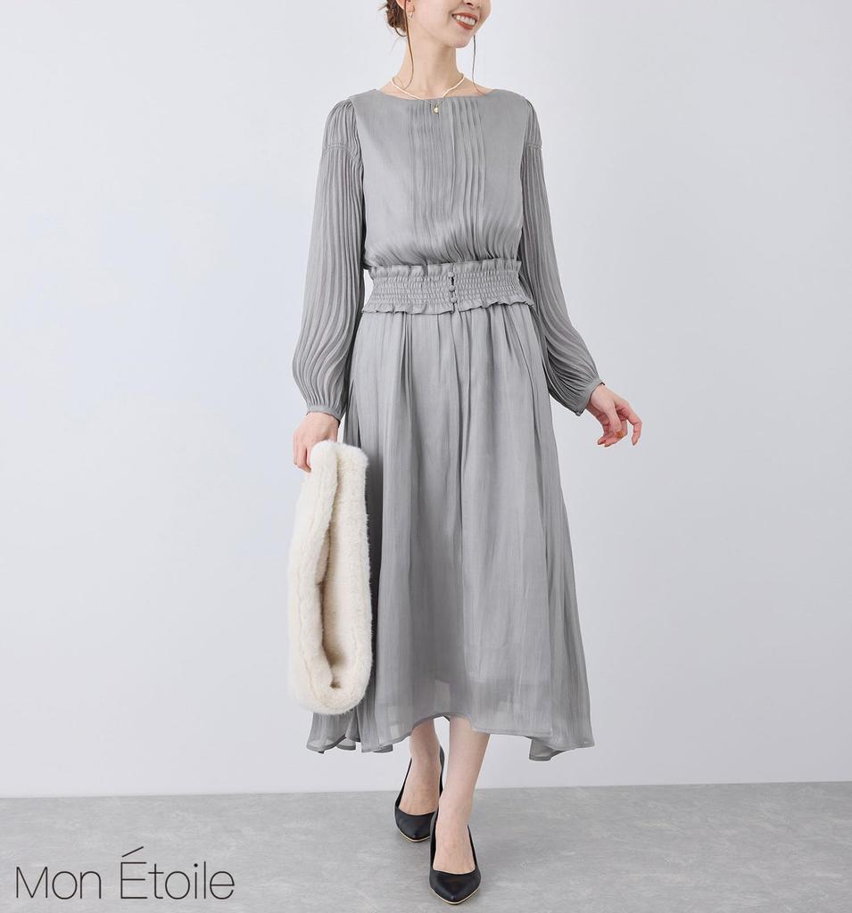 ROPE PICNIC Mon Shiny Pleated Blue Size Perfect for Weddings E'toile Dress, (45), 36,