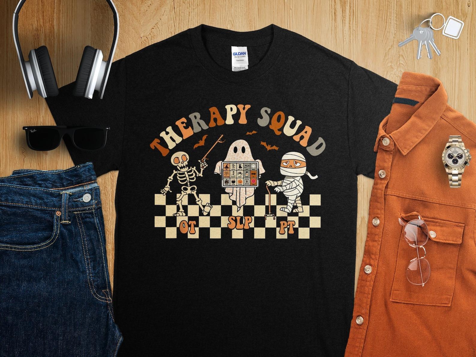 Retro Therapy Squad SLP OT PT Team Halloween Speech Physical T-Shirt, slp ot pt team halloween, Halloween T-Shirt, Mummy Shirt, Skeleton Tee M