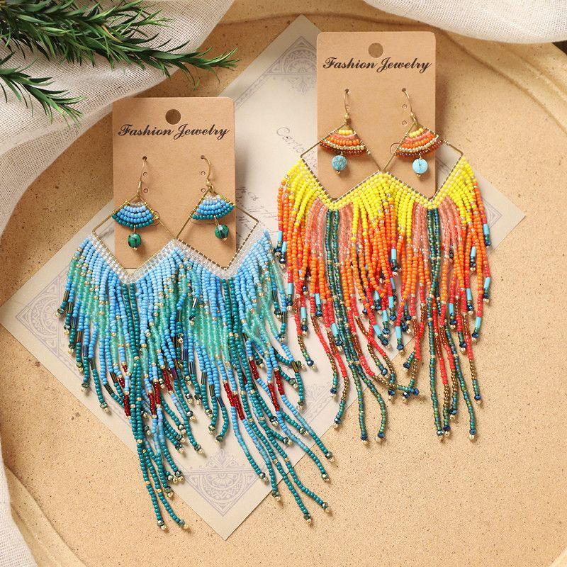 Original Bohemia Tassel Earrings Long Retro Ethnic Style Exotic Stylish Bead Fashion Holiday Earrings Women