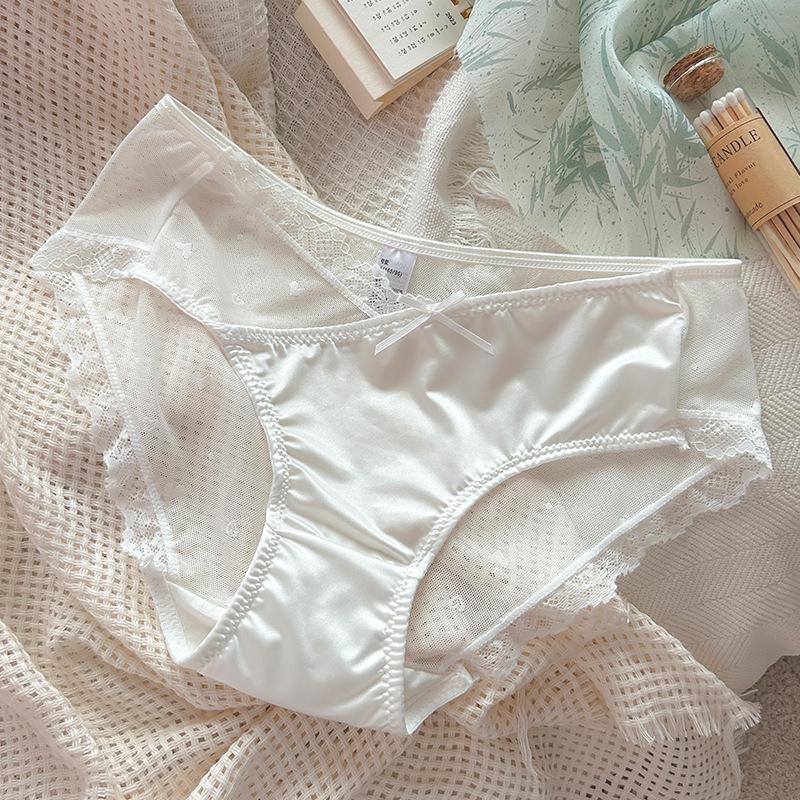 Slightly Tipsy Moonlight Mid-Waist French Satin Lace Briefs for Women