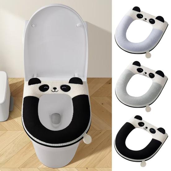 Toilet Mat with Handle Cartoon Panda Design Thickened Velvet Toilet Seat Cover Bathroom Dorm Hotel Accessories