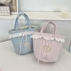 Korean Style Bowknot Handbag Large Capacity Fresh Lace Lunch Bag Lovely Bucket Bag  Girls