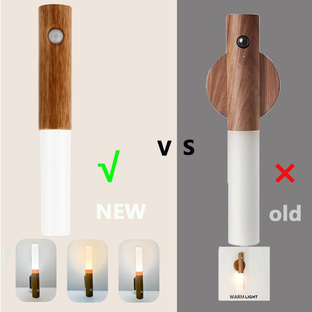 4pcs Motion Sensor Night Light Wooden Rechargeable 3color Magnet Indoor Body Sensor Night Lights Hand-Held Portable Led Wall Sconce Emergency Light