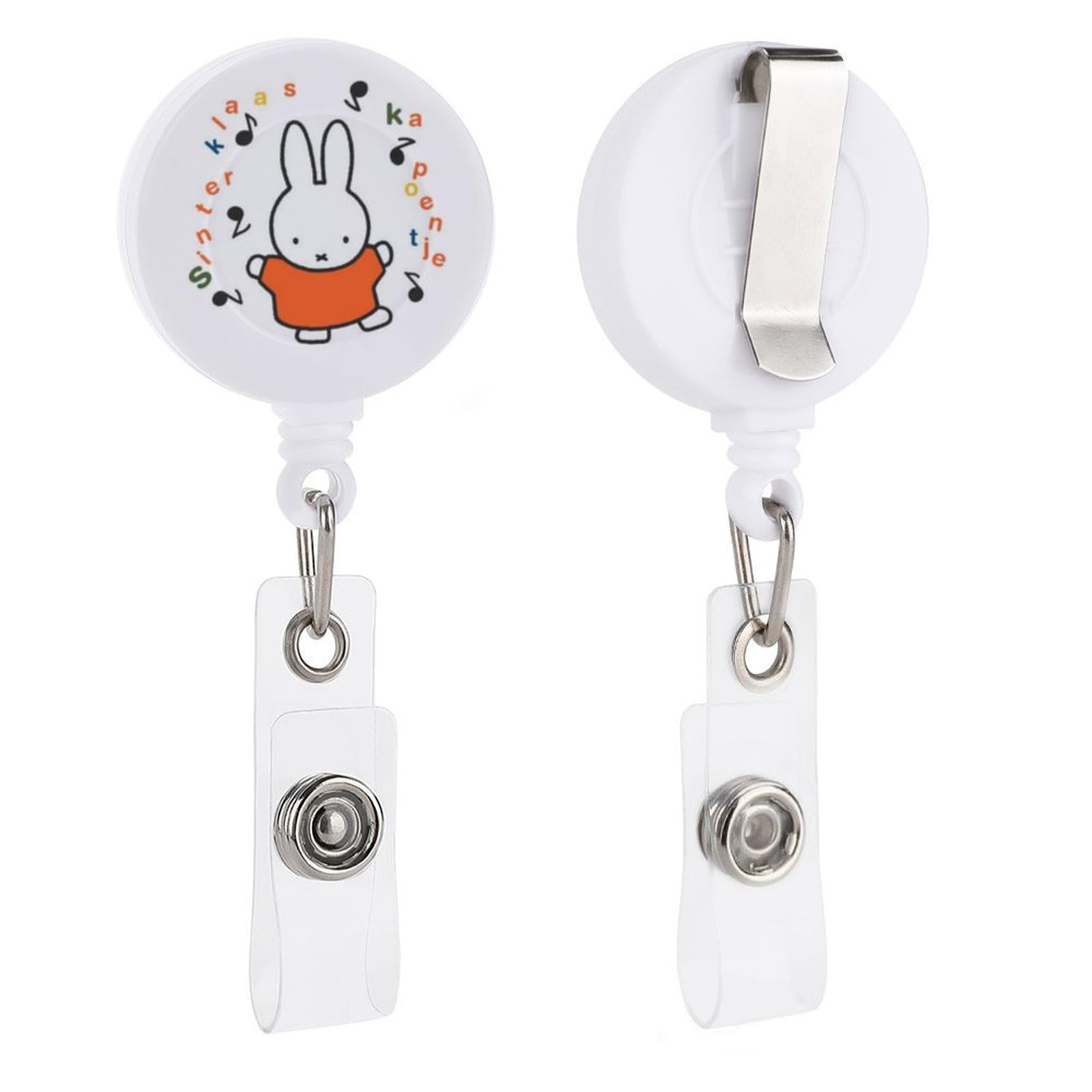 

Miffy Rabbit Cute Small Animal Anime Hanging Name Tag Reel Reel Keychain Strong Metal Wire Stretchable Reel Strap Reel Clip for Employee ID Commuter