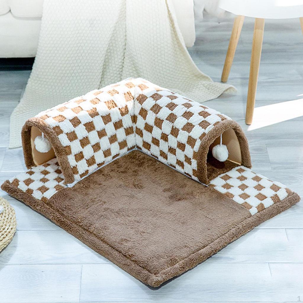2 In 1 Cat Bed Play Tunnel Sleeping Mat with Removable Kitty Training Interactive Toy