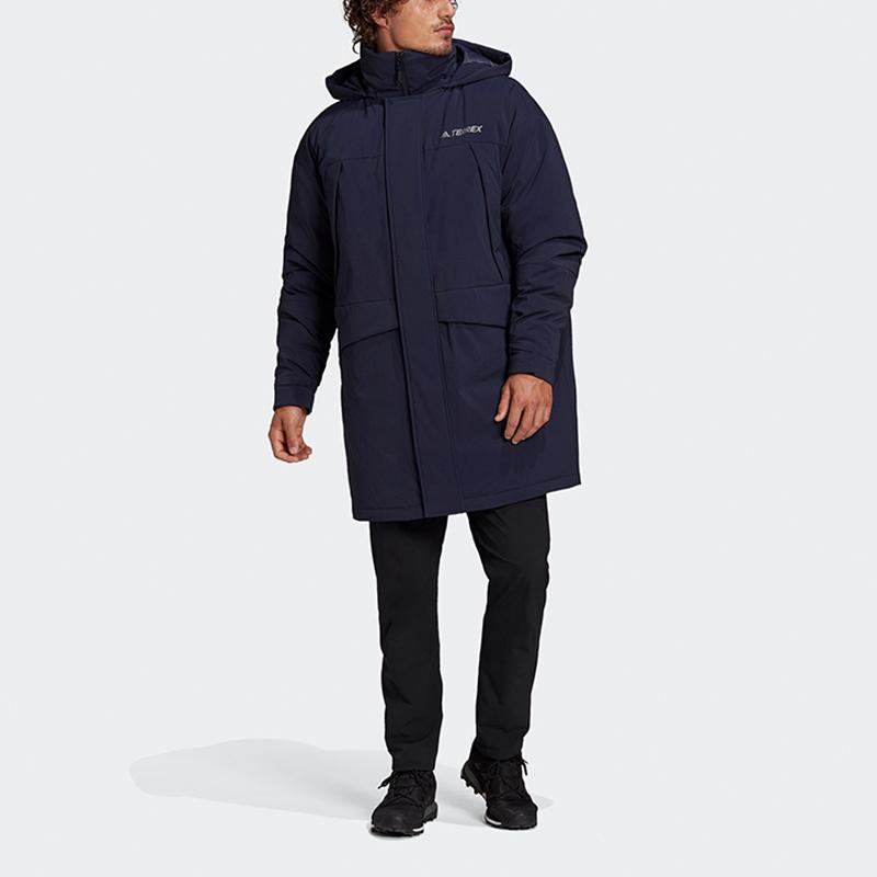Adidas Outdoor Sports Mid-Length Hooded Down Jacket Men Outerwear Navy-Blue GE9931