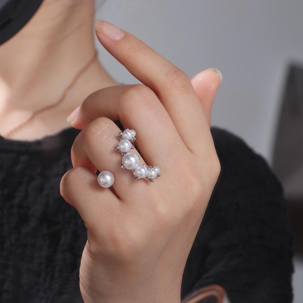 Geometric Gold Color Knuckle Ring Adjustable Fashion Jewelry Pearl Bead Rings  Party