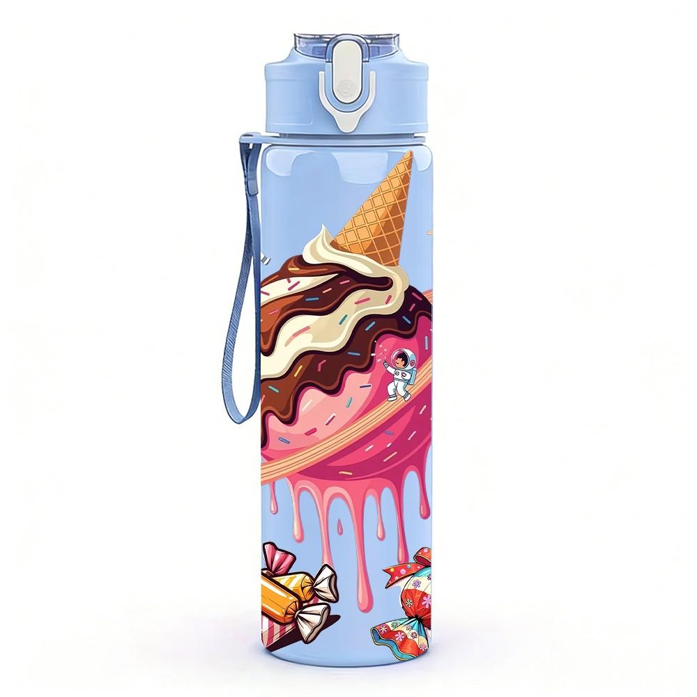 1PC Ice Cream Planet Space Art 750ml Color Plastic Sports Water Bottle Leakproof Flip Straw Lid Suitable for Sports Office Home Use