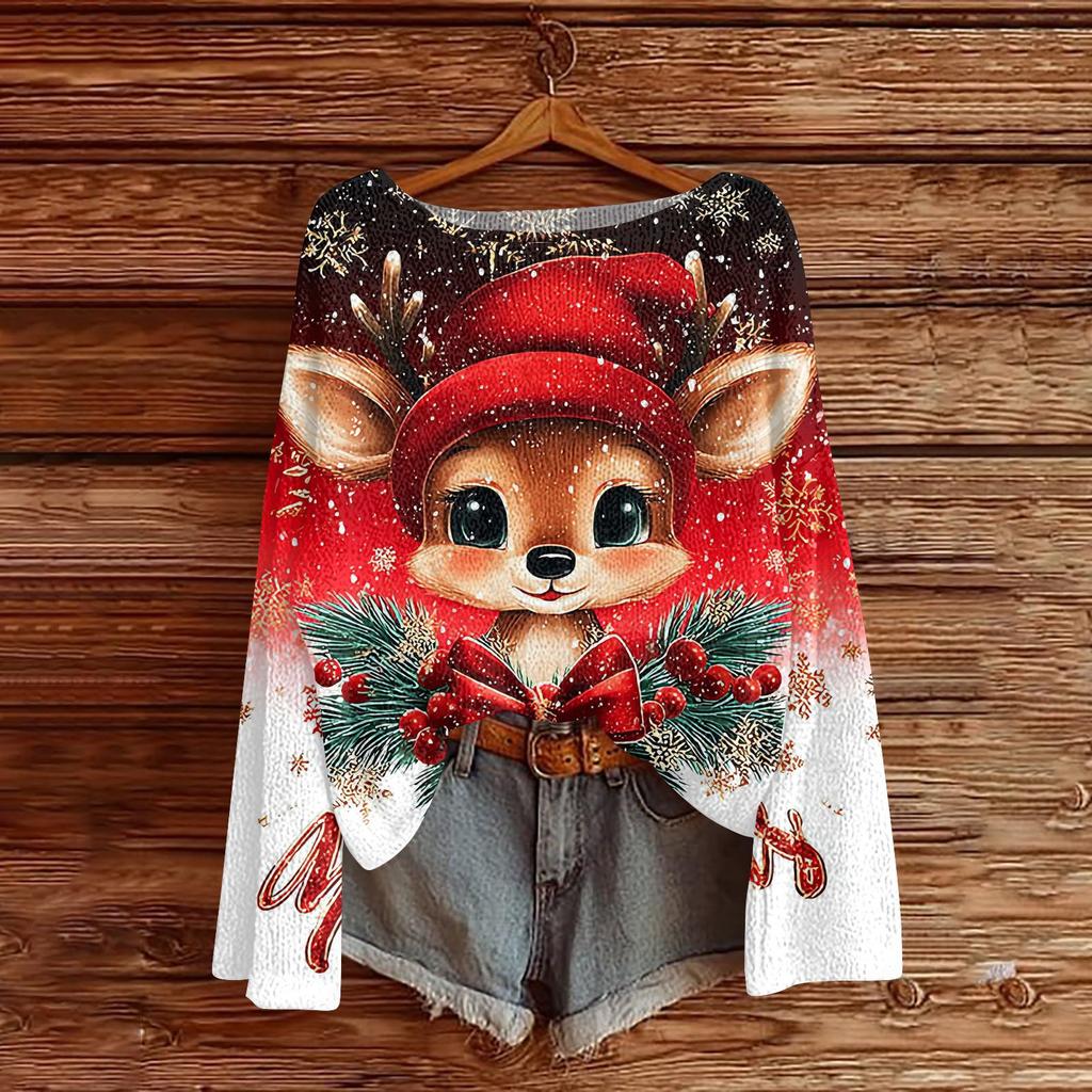 Christmas Sweatshirts For Women Knit Sweater Cute Shirt Fall Crewneck Pullover Tops