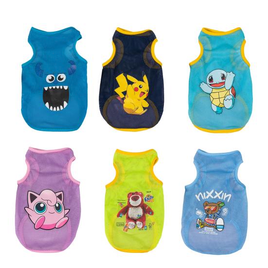 Yousheng Pet Vest Cartoon Pattern Wear Resistant Polyester Ultra-Thin Puppy Kitty Print Mesh Vest Apparel Pet Supplies