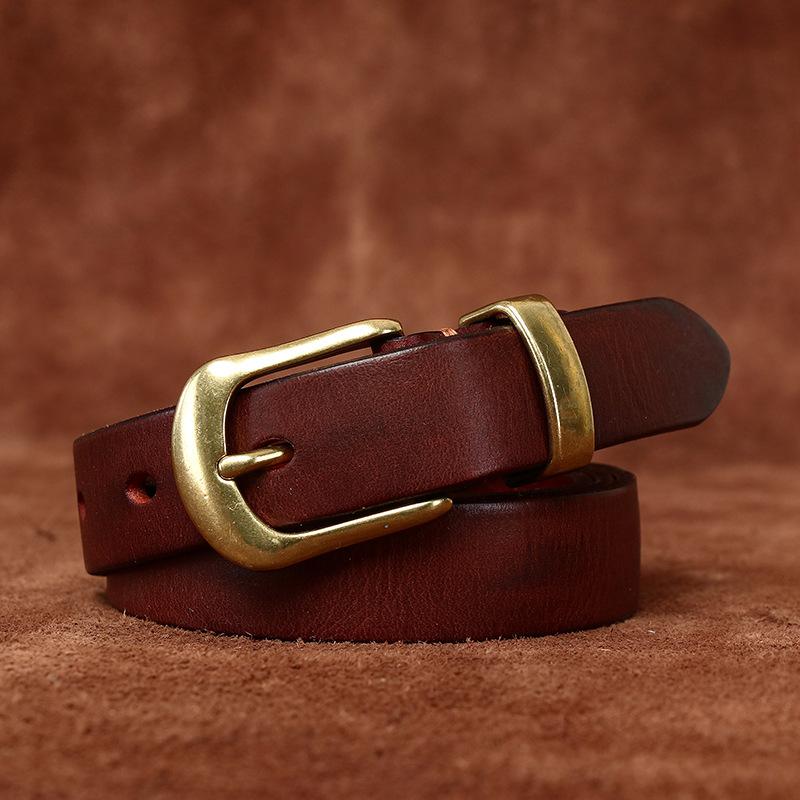 Women's Retro Rub Colored Distressed Pleated Washed Leather Belt Women's Genuine Leather Vegetable Tanning Leather Fashion Jeans Belt