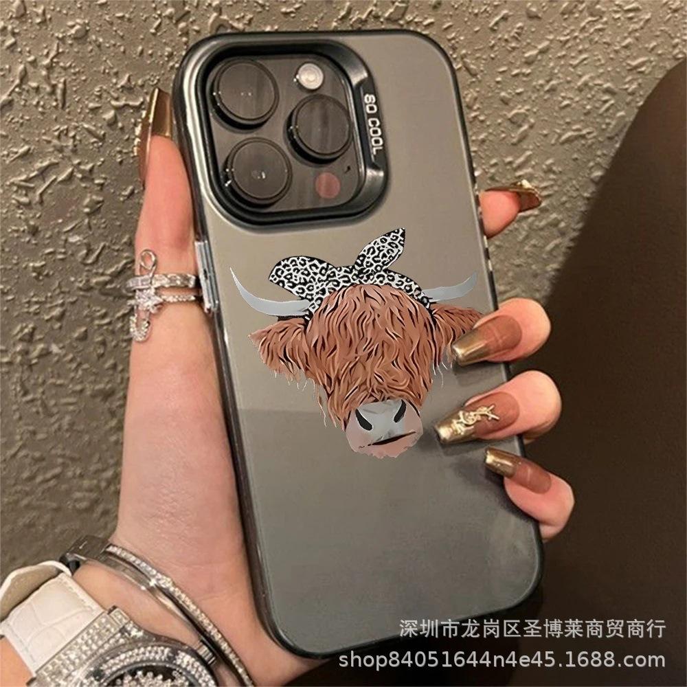 Cartoon Bull Head for Apple 15 Colored Silver iPhone14Pro Creative 11promax Matte 16 Protective Cover 17