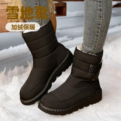 2025 Foreign Trade Winter New Women's Snow Boots Large Size Velvet Warm Thick-soled Waterproof Round Head Medium Boots