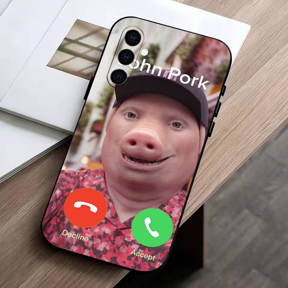 D-John Pork is Calling. Answer Call Phone Case For Samsung Galaxy A73,A72,A71,A70,A53,A52,A51,Soft Silicone Black Cover