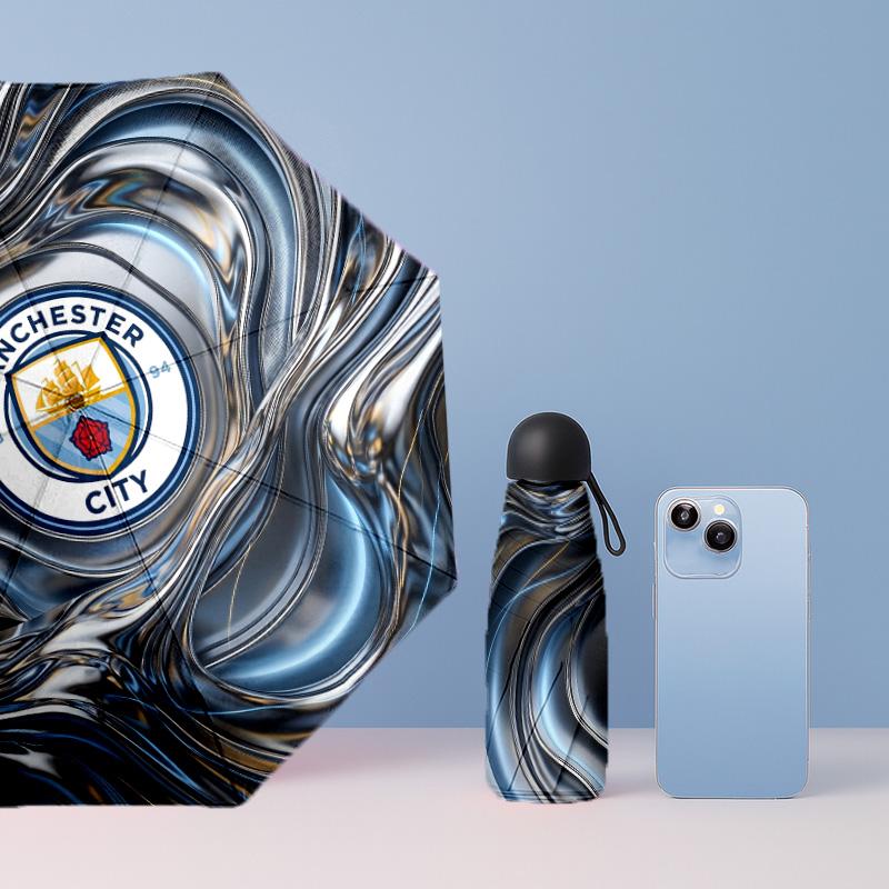 Manchester City Pattern Printed Mini 5 Folds 8 Ribs Compact Umbrella Windproof Waterproof Lightweight Portable Folding