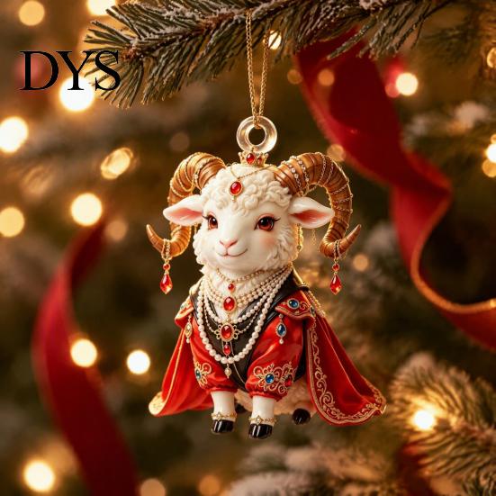 Christmas Party Supplies 2027 New Year Sheep Ornament, 2D Acrylic Tree Pendant Clear Red Hanging Ornament with String, Chinese Zodiac Goat Decor,