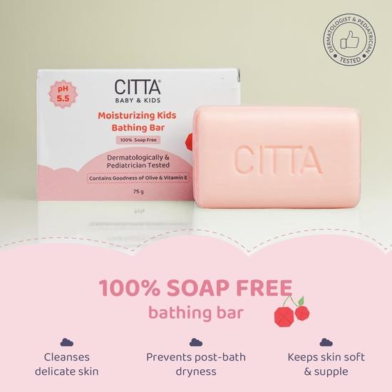 CITTA Moisturizing Kids Bathing Bar for Sensitive Skin | Kids Bathing Bar| pH Balanced | Enriched With Olive Oil & Vitamin E | 75 Gm | Pack of 4