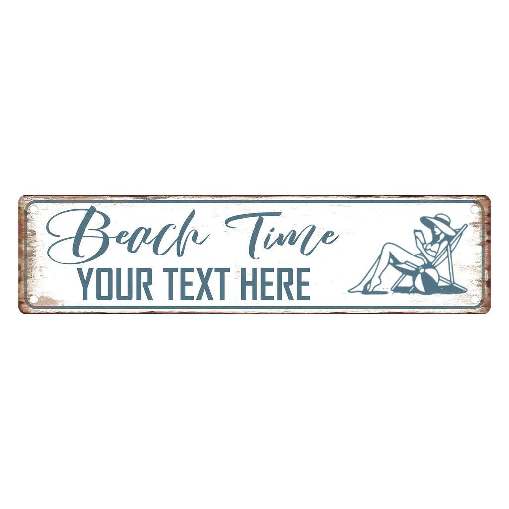 Vintage Aluminum Beach Sign 40x10cm Customizable Retro Vacation Wall Decor Indoor/Outdoor