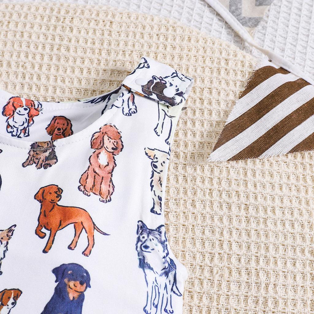 Infant Baby Cute Puppy Kitten Graffiti Pattern Bodysuit Casual Comfortable Sleeveless Jumpsuit