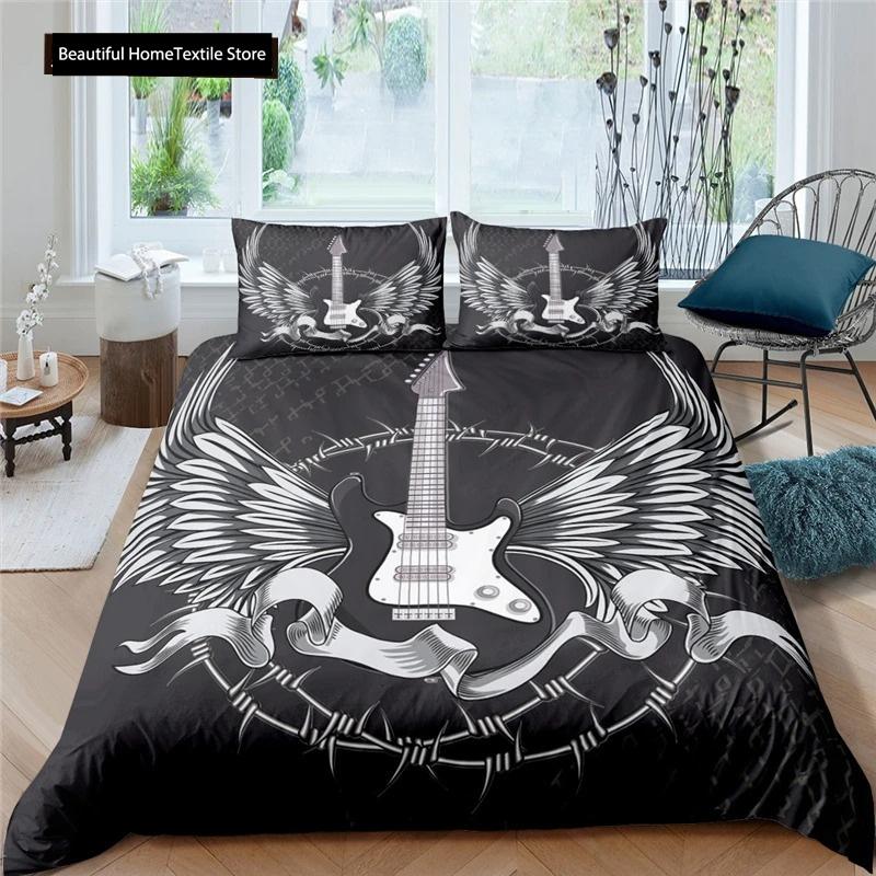 3d Music Notes Guitar Duvet Cover Set For Teens Adults Bedroom Decor Music Bedding Sets Fashion Hip Hop Comforter Cover