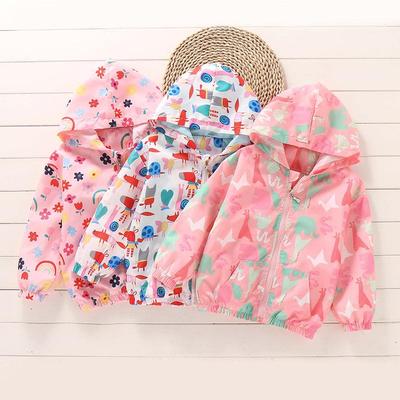2025 Spring/Summer Korean Style Girls' Printed Hooded Windbreaker Cardigan