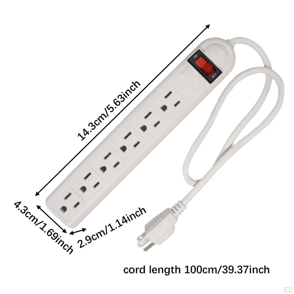 6 Outlet Power Strip Accessories US Plug with Cord Overload Protection for Home Dorm