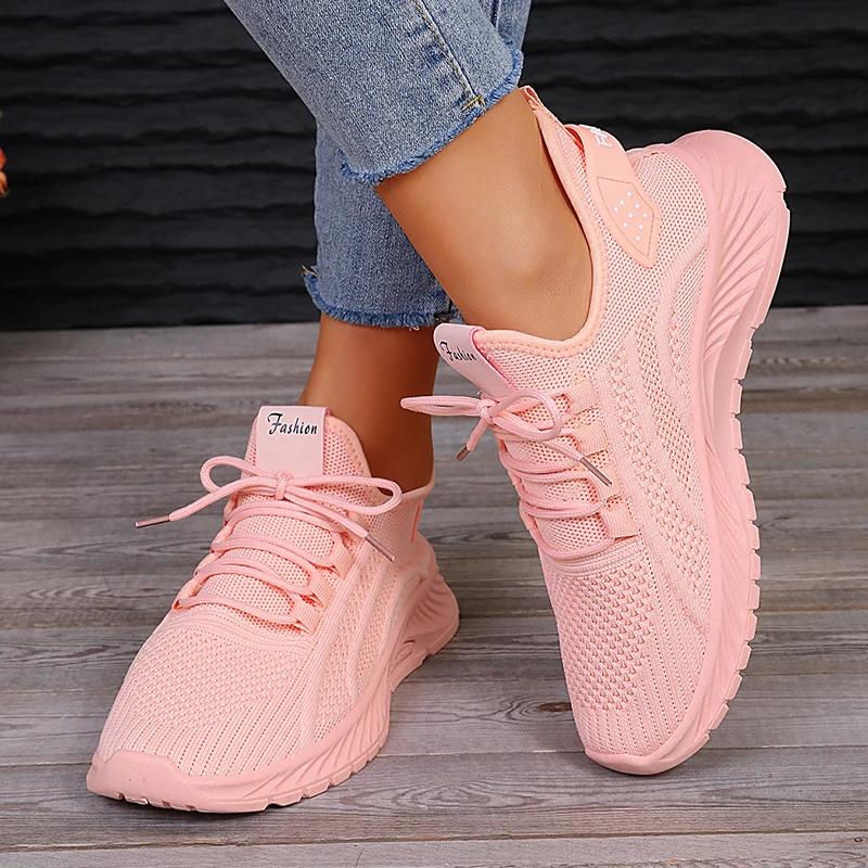 Lucyever Atmungsaktive Mesh Sport-Sneaker Damen 2025 Herbstmode Schnür-Tennis Schuhe Frau Anti-Rutsch Plateau Laufschuhe 43