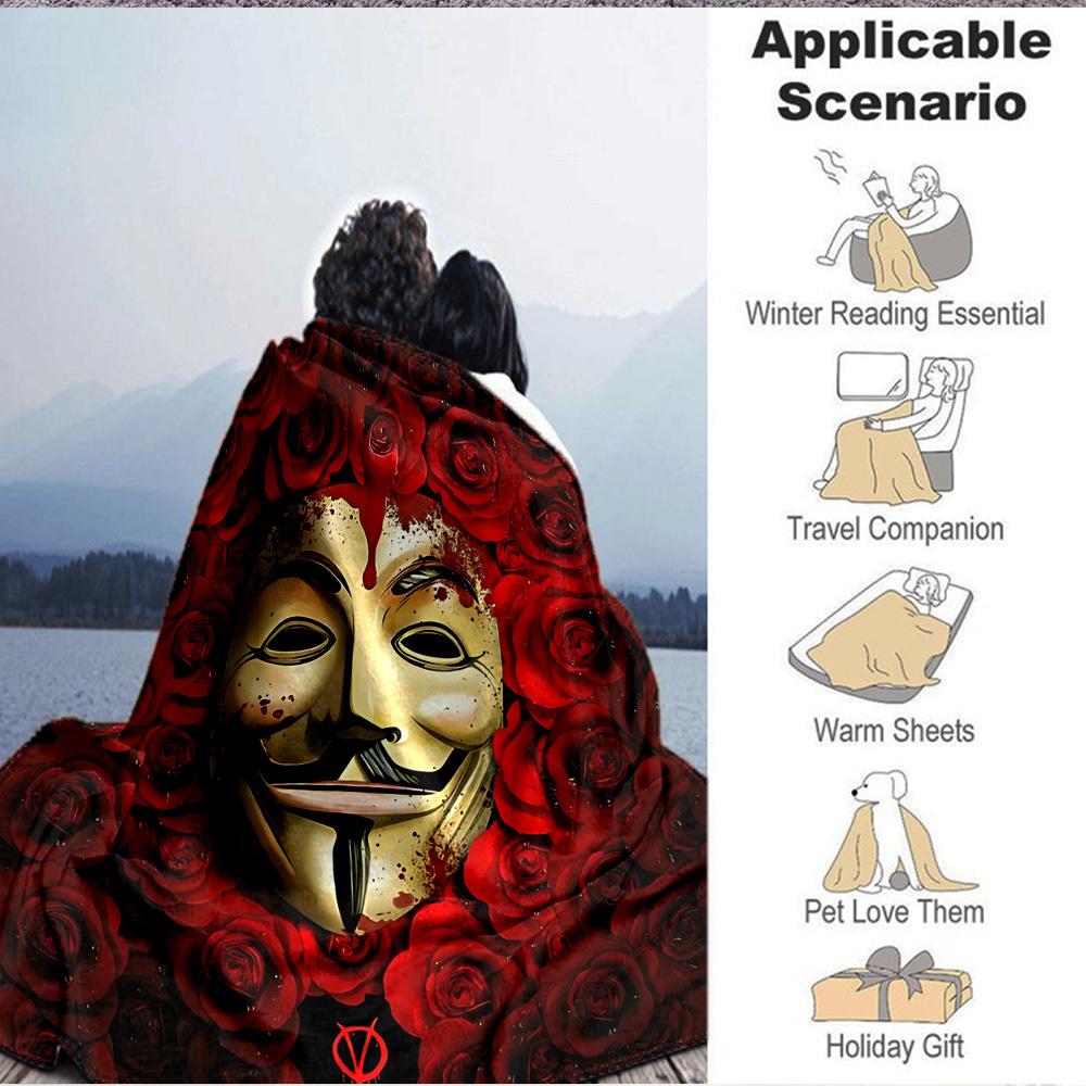 1pc V for Vendetta Flannel Throw Blanket - HD Printed Lightweight Soft Warm All-Season Blanket for Sofa, Bed, Travel, Camping 091