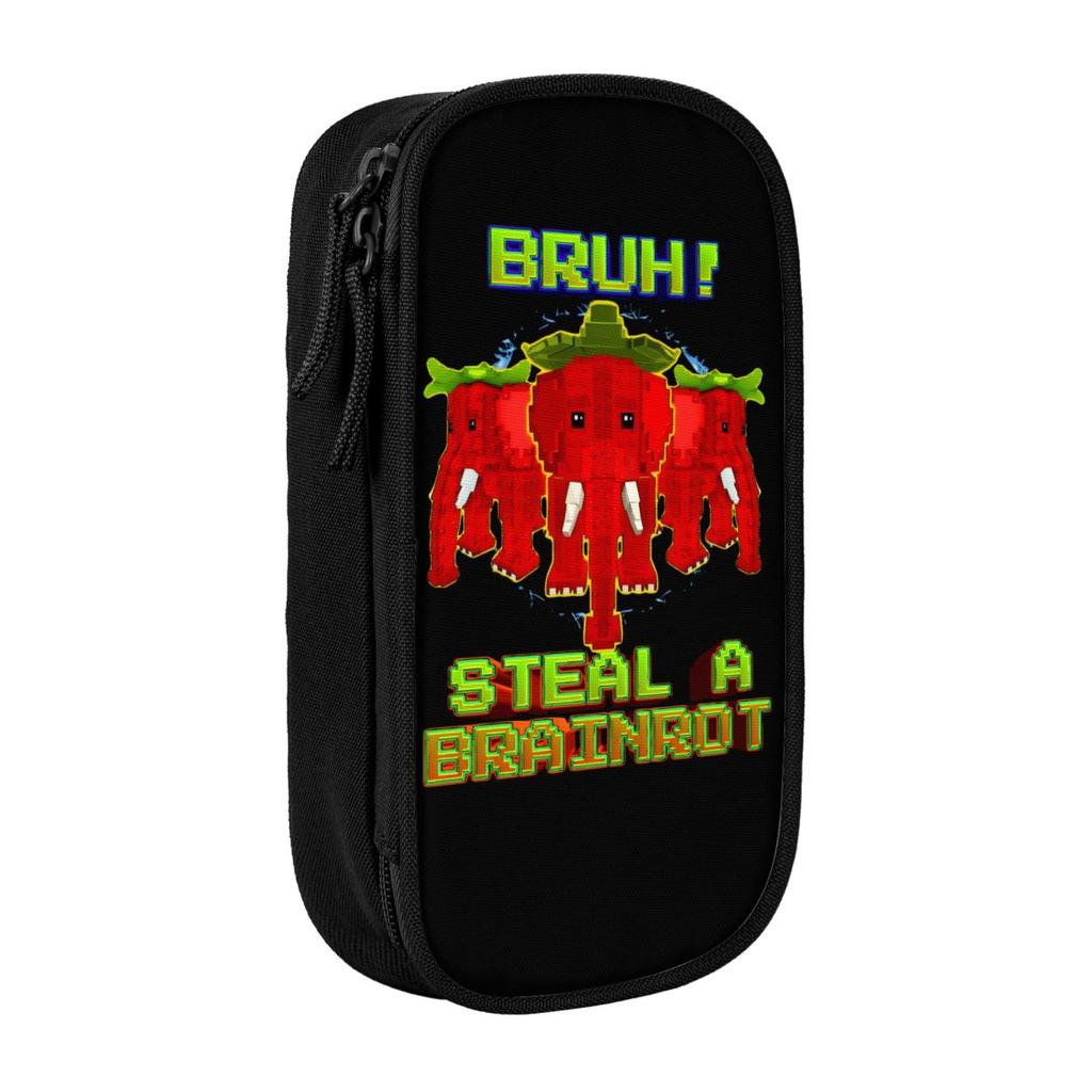 Cute Bruh Strawberry Elephant Brainrot Steal A Brainrot Pencil Cases Pencil Pouch Pen Holder Big Capacity Bags Stationery