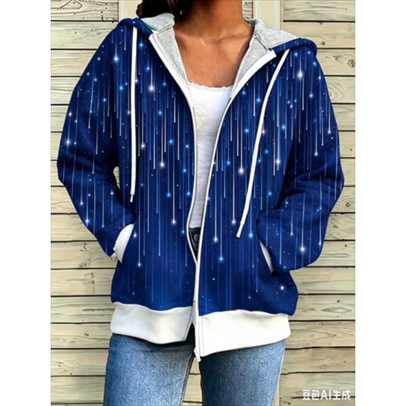 Felpa con cerniera, patchwork, alla moda, larga, casual da donna, stampa floreale, moda primavera ed estate