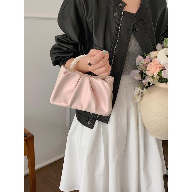 Niche New Women's Bag Temperament Pearl Wrist Pleated Cloud Handbag Shoulder Crossbody Mini Small Bag Tide