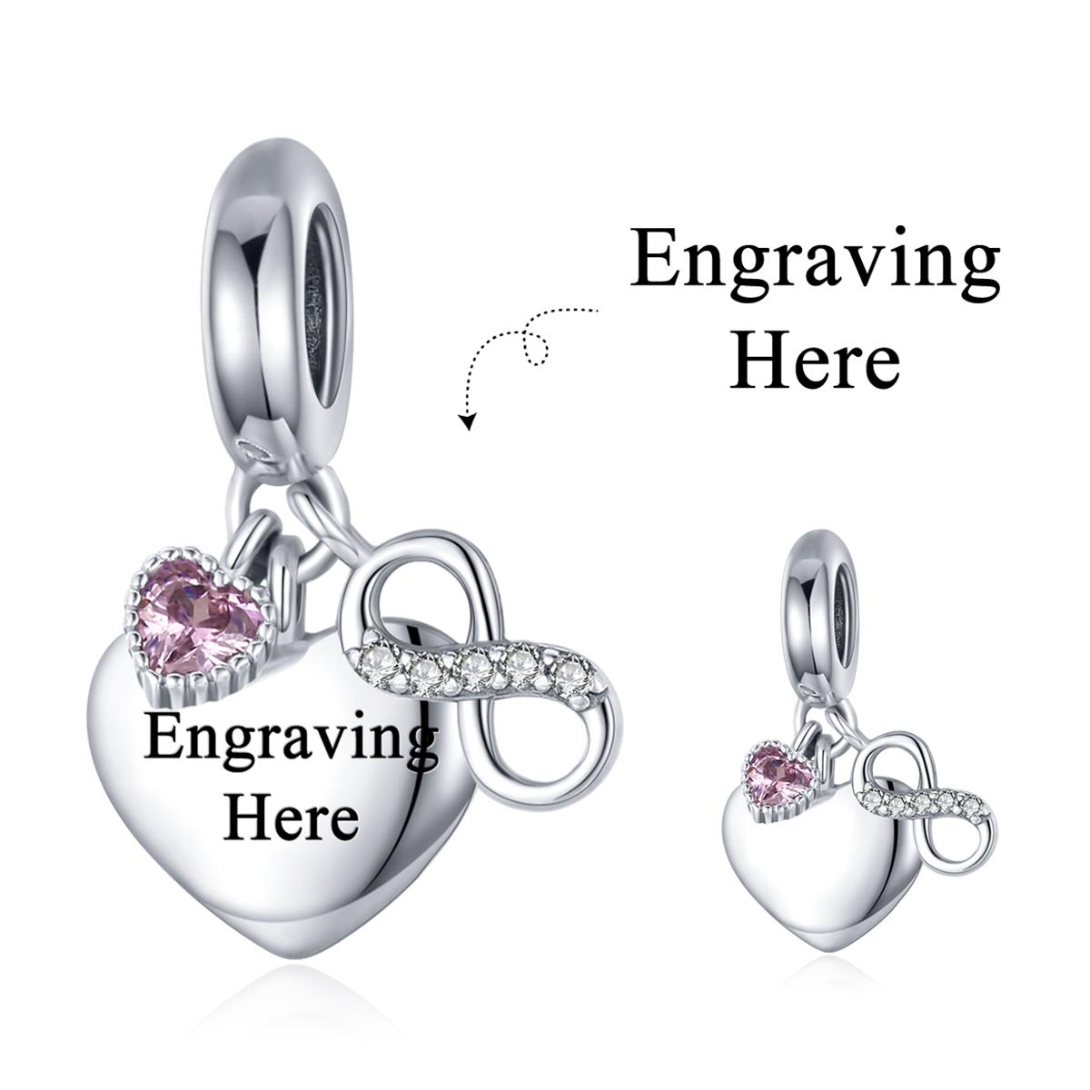 Silver 925 Silver Engraved Lettering Charm Bead Personalized Pet Zircon Heart Dangle Fit Original Bracelet Jewelry