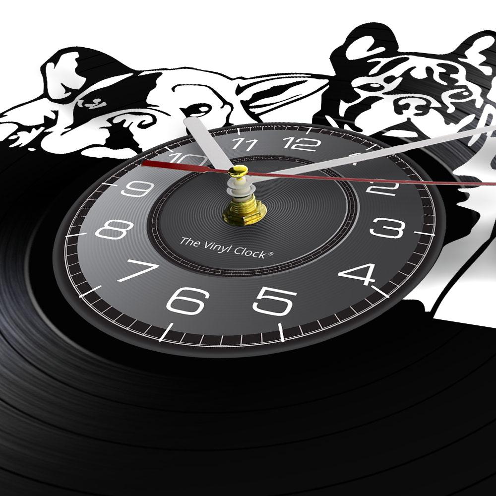 French Bulldog Couple Wall Art Home Decor Wall Clock Made Of Vinyl Record Modern Puppy Dog Wall Clock Dog Breed Dog Owners Gift
