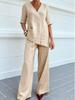 2026 European Cotton Linen Women's Casual Solid Color Two-Piece Set