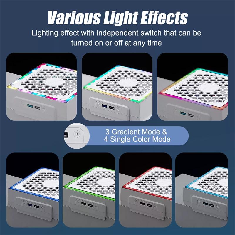 LED Cooling Fan Atmosphere Light 3 Gears Adjustable 5V 2.4A Console Fan 7 Lighting Modes Gaming Accessories