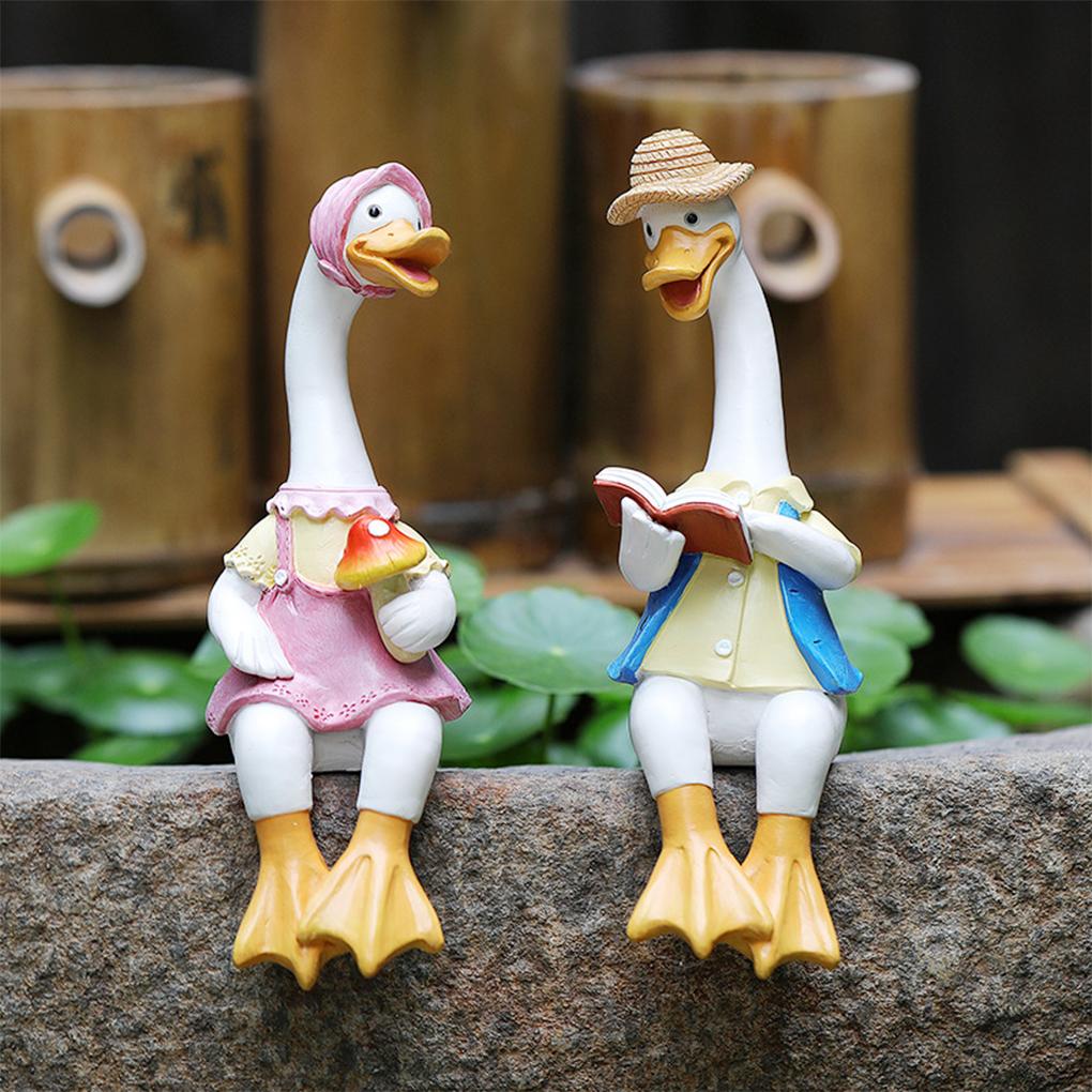 Sitting Couple Duck Garden Statues Gift Choice Add Charm To Home Outdoor Duck Garden Ornaments