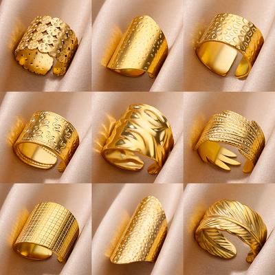Mode Goudkleur Openingsring Voor Vrouwen Mannen Dikke Brede Ring Hip Hop Punk Vingerringen Eenvoudige Boho Sieraden