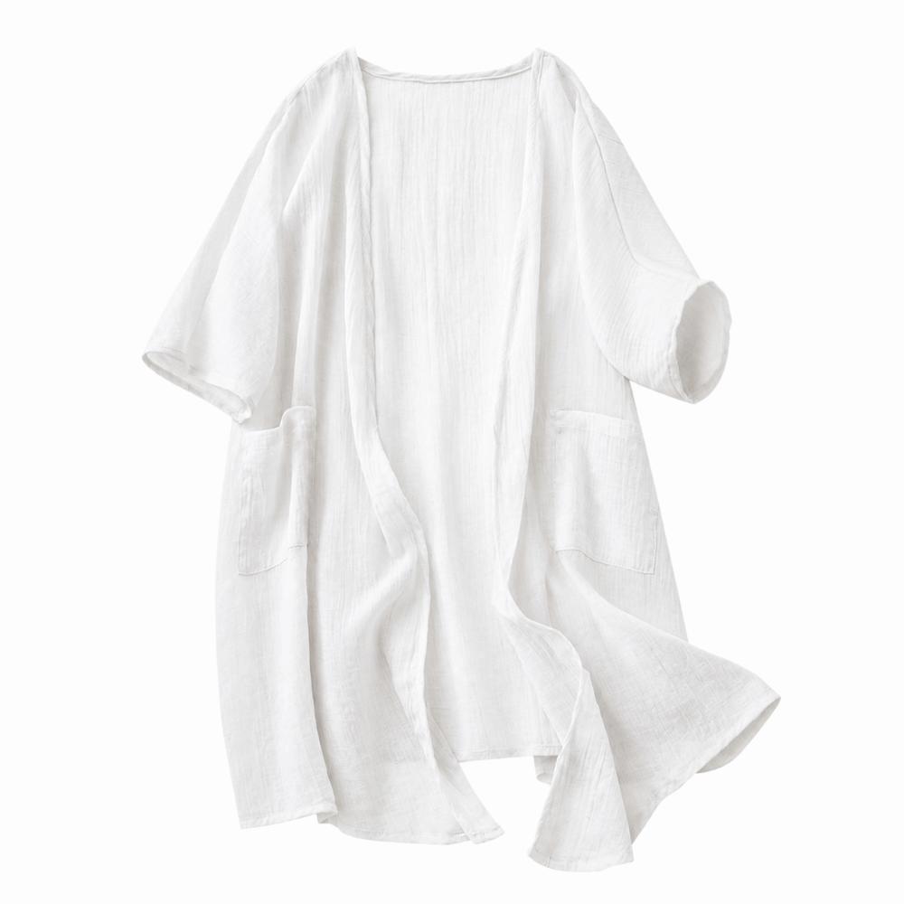 Short Sleeved Long Shawl Loose Beach Top Breathable Linen Cardigan  Summer Wear