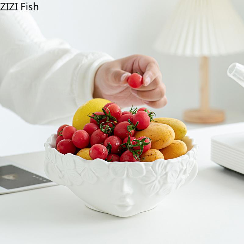Girl Sculpture Fruit Bowl Creative White Storage Tray Dessert Plate Fruits Plate Living Room Coffee Table Household Fruit Tray