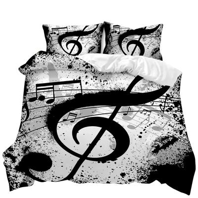 Music Duvet Cover Music with G-Clef Black Instrument Twin Bedding Set Monochrome Creative Rhythmic Ornate Polyester Qulit Cover