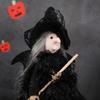Halloween Witch Doll with Broom Small Witch Figurine with Gauze Skirt Spooky