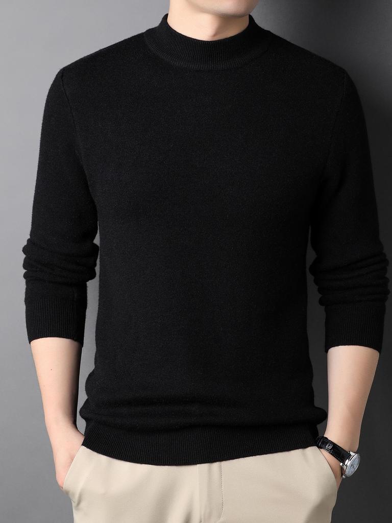 Men's Half-High Collar Wool Sweater - Warm, Versatile, Solid Color for Autumn/Winter