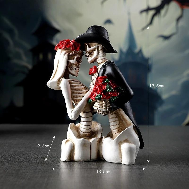 Halloween Skull Couple Character Ornament Gothic Romantic Couple Skull Model Haunted House Atmosphere Decoration
