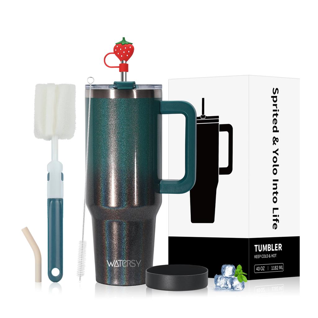 WATERSY 30/40oz Tumbler Large Capacity Thermal Cup Stainless Steel Insulated Mug with Handle & Straw Double Wall Vacuum Flask