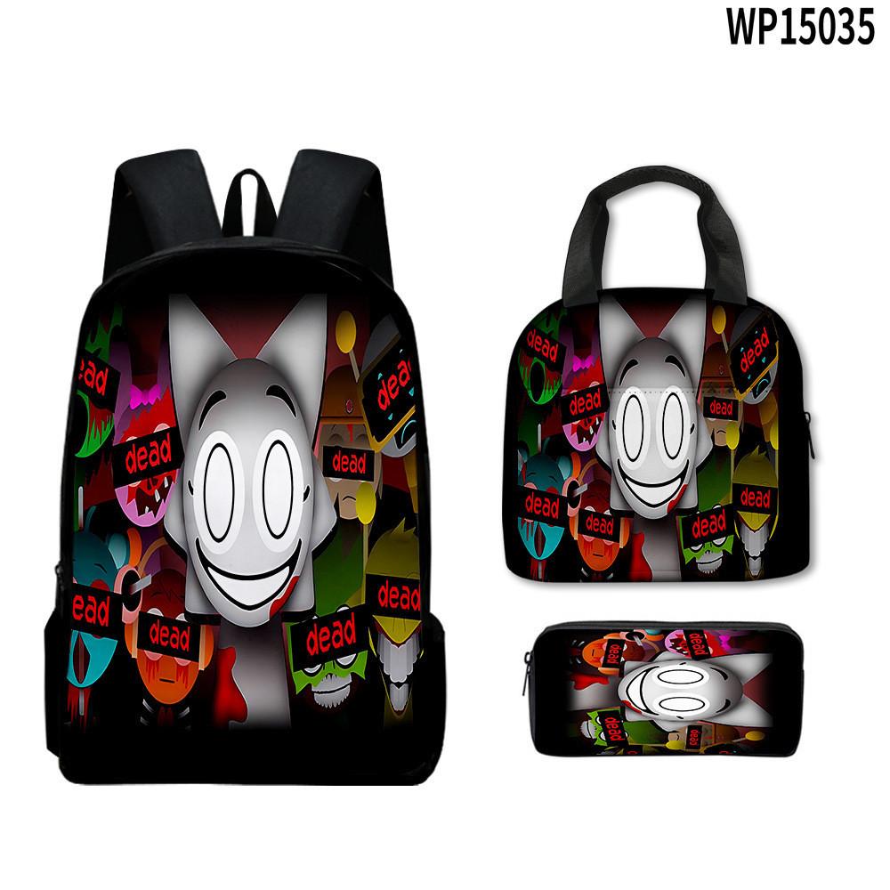 3d Game Sprunki Backpack With Waterproof Lunch Bag And Pencil Case School For