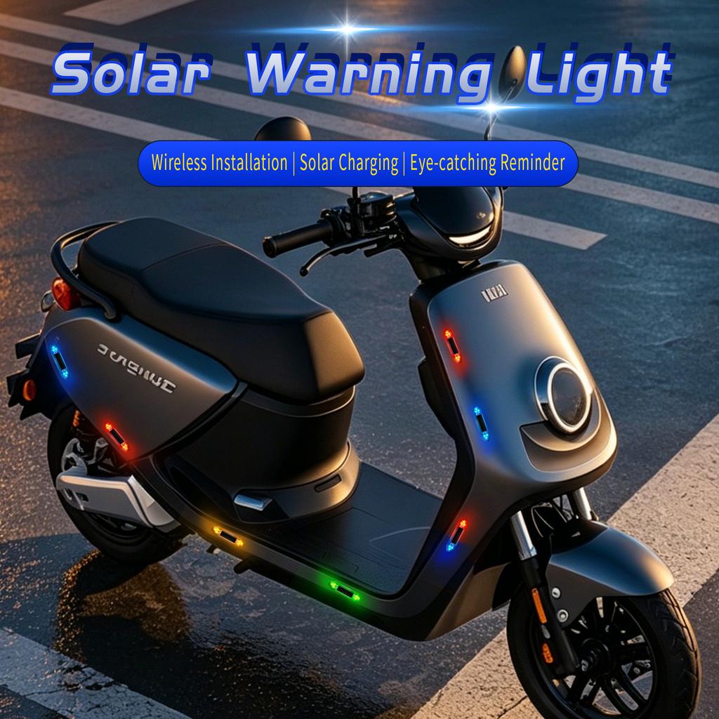Solar powered car anti rear end collision LED flashing light, no wiring electric motorcycle warning light
