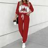 Conjunto Navideño de Dos Piezas para Mujer, Top de Manga Larga con Cuello Redondo y Pantalones Jogger con Cordón, Chándal Casual para Primavera Otoño