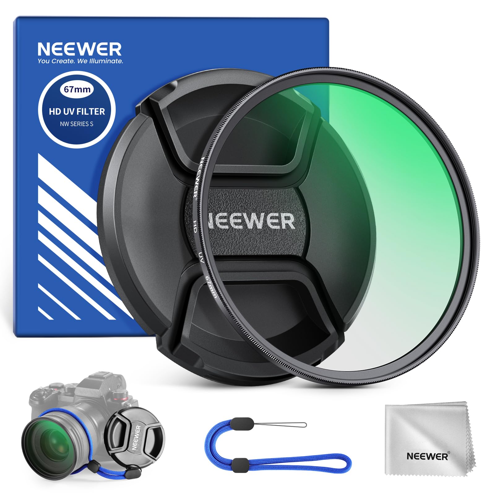 

NEEWER 67mm MC UV Protection Filter with Lens Resistant Nano HD Optical Aluminum Alloy UV Filter Cap, Multi-Layered Coating, Glass, Waterproof,