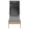 2 Piece Sun Lounger Set with Canopy and Table Beige Poly Rattan